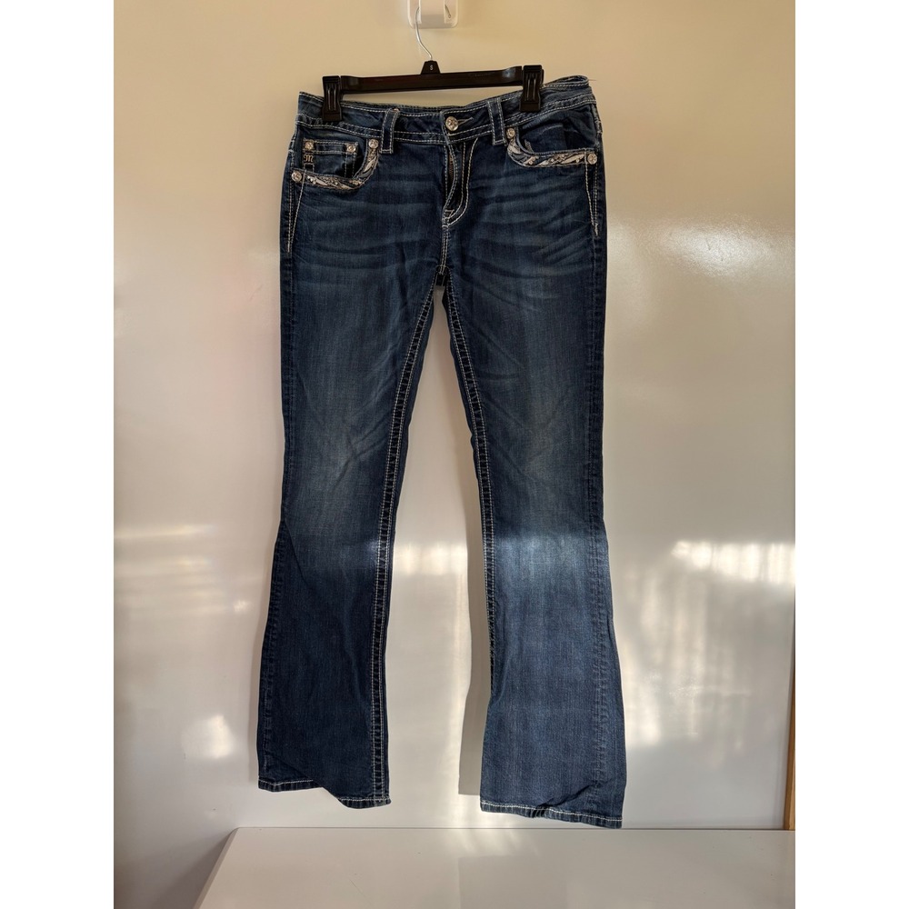 Miss Me Women Bootcut Jeans Dark Wash Embellished Wing Pocket 32 x 33